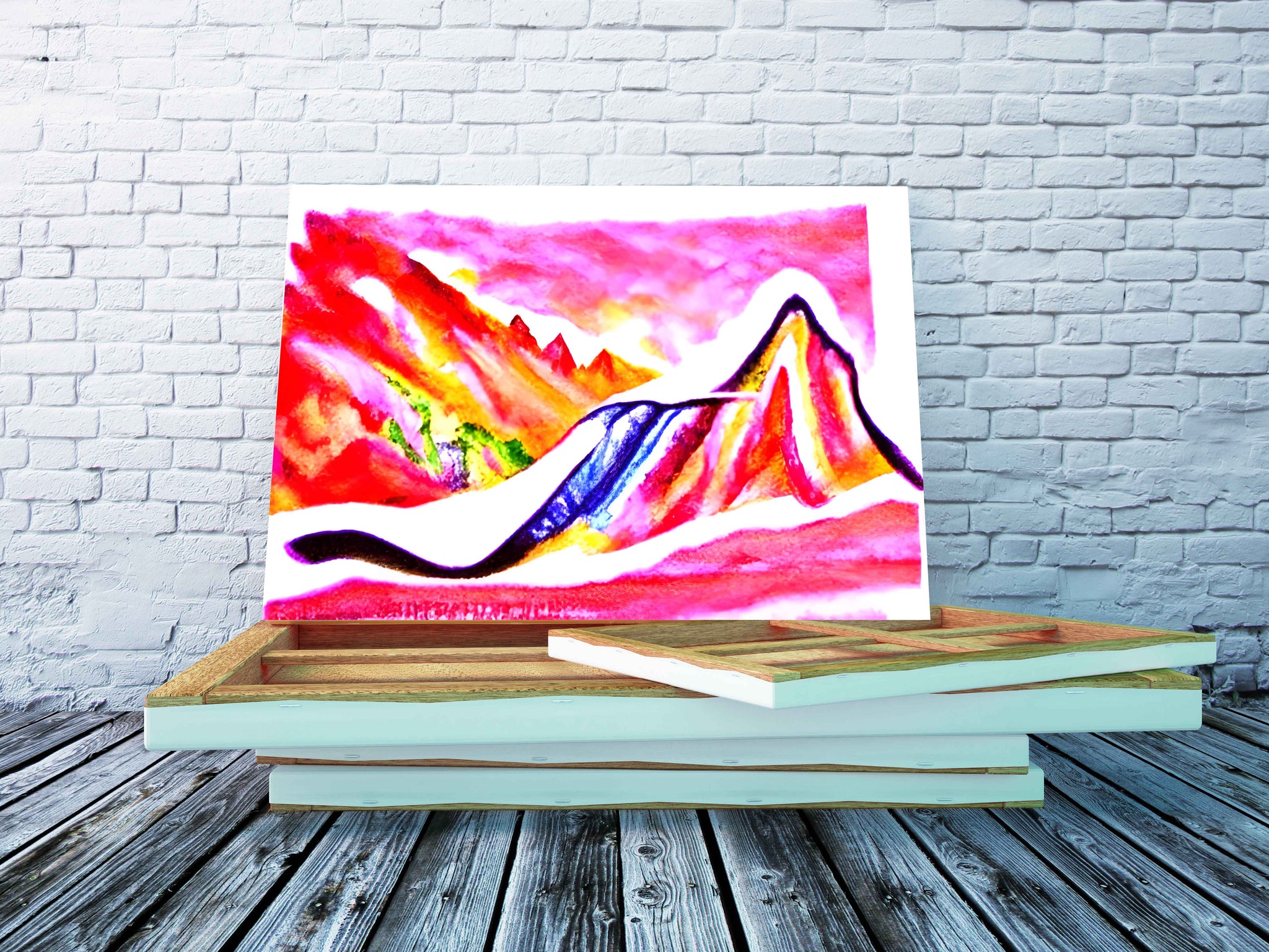 Slide Down Infinite Mountains detailed painting watercolor oil on canvas