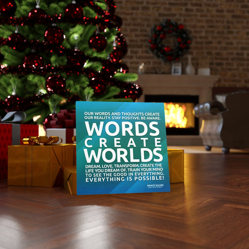 Words Create Worlds Blue Motivational Canvas Poster Wall Art Positive Thinking Positive Quotes