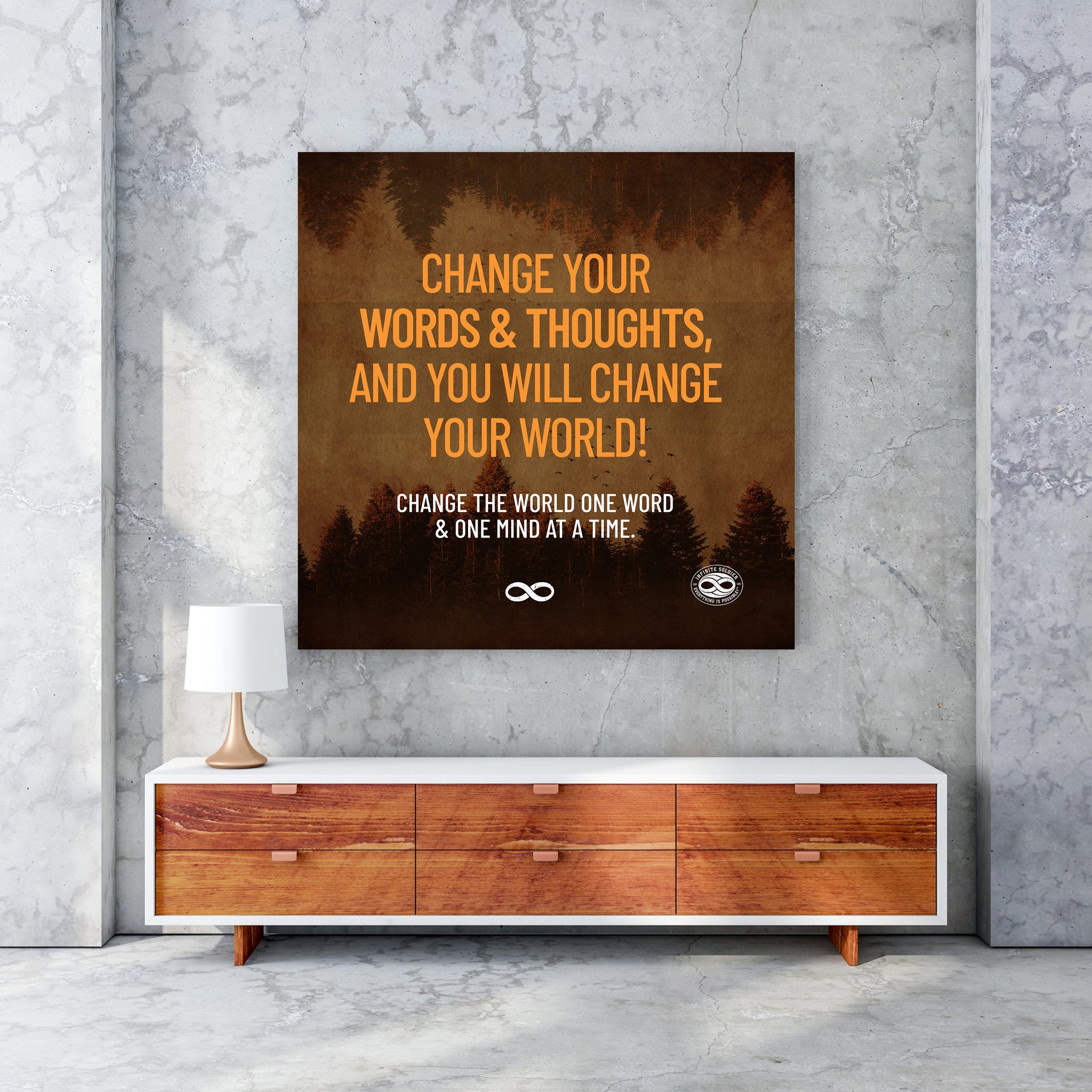 Change Your World' Motivational Mounted Canvas Print- Orange