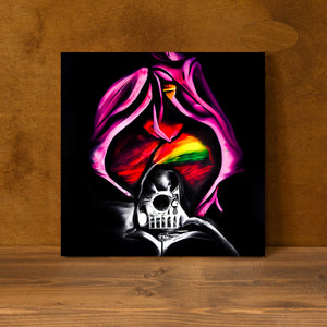 Death does not part, only the lack of love Purple Sugar Skull charcoal drawing acrylic art airbrush art3