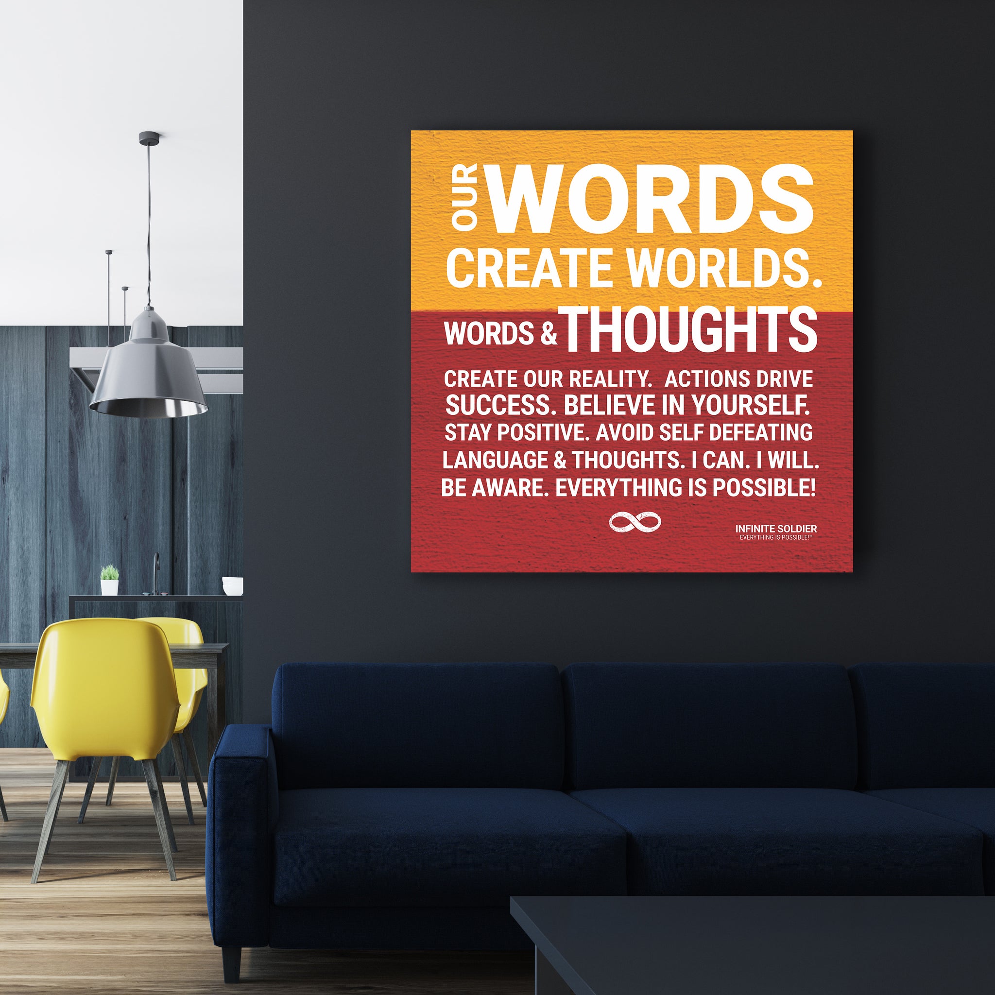 Words Create Worlds' Motivational Canvas Print - Red & Orange Poster