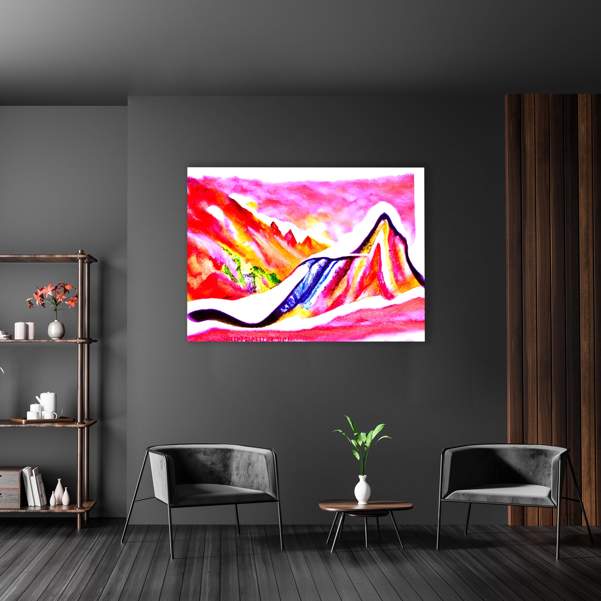 Slide Down Infinite Mountains detailed painting watercolor oil on canvas