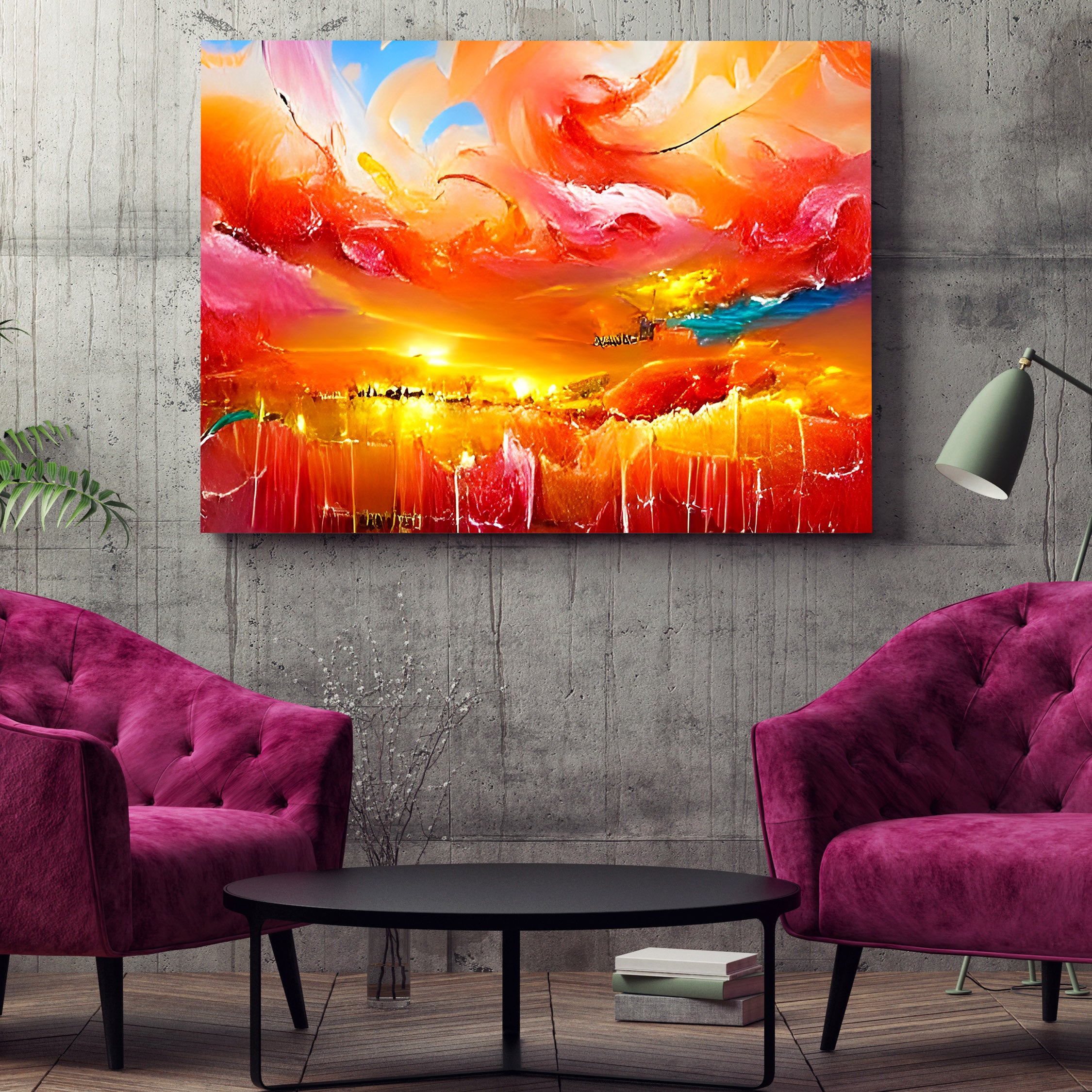 Stunning Sunset In Heaven fantasy action painting detailed painting