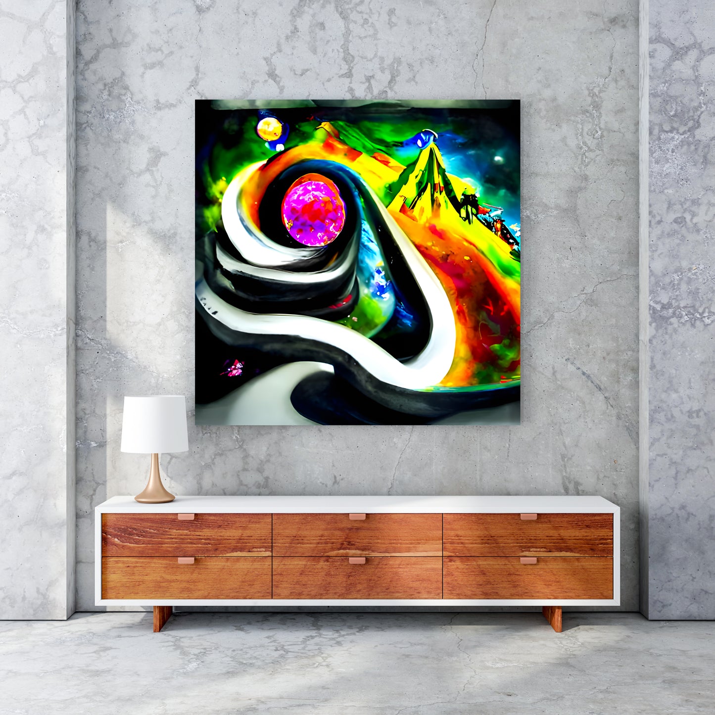 Do you want to slide down infinite mountains infinity street art colourful airbrush art watercolor cosmic moonscape spiraling
