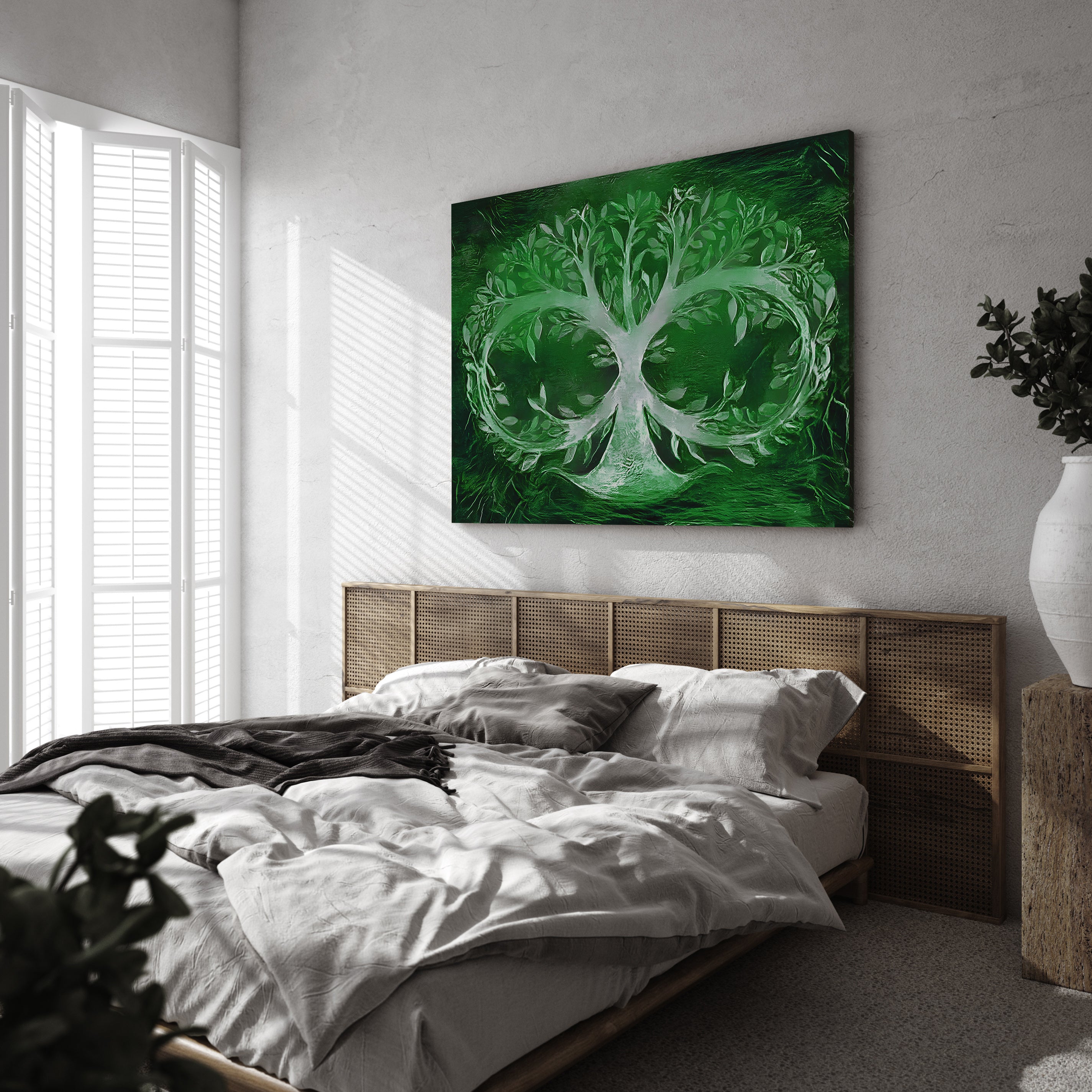 Dark Green Infinite Tree Of Life Wall Art, Canvas Painting, Infinity , Fine Canvas Print, Wall Decor, Abstract, Digital Art, Family Tree