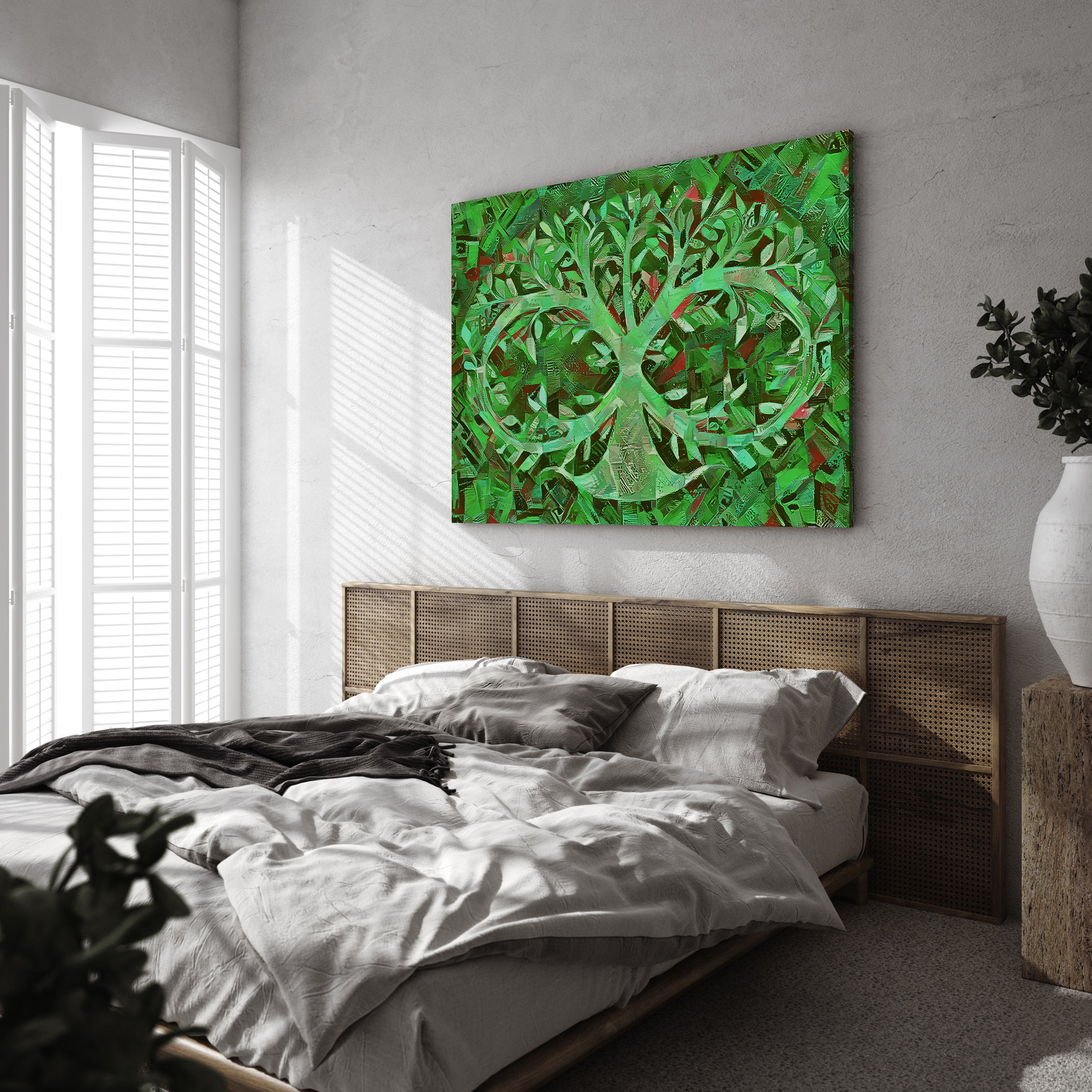 Green Artistic Infinite Tree Of Life Wall Art, Canvas Painting, Infinity, Fine Canvas Print, Wall Decor, Digital Art, Family Canvas Art