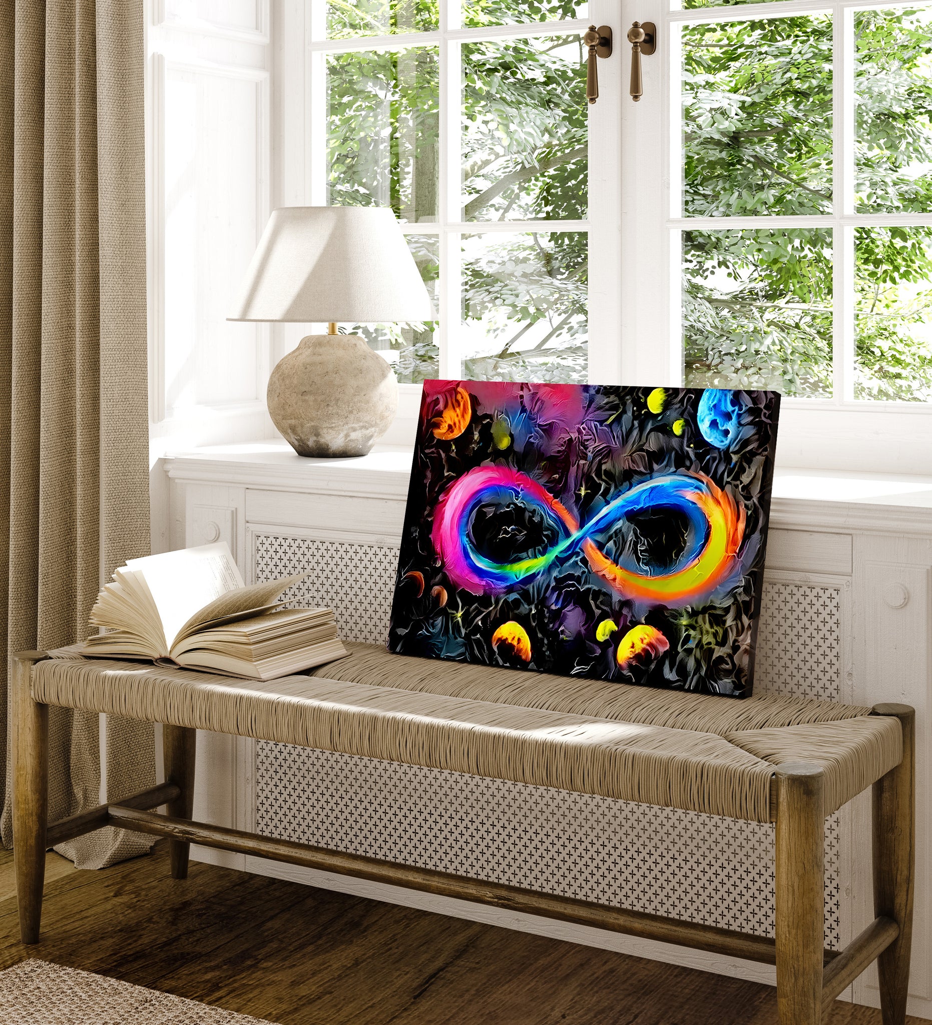 Infinite Galaxy Textured Infinity Wall Art, Wall Decor,  Artistic Painting,  Stretched Canvas, Poster, Digital Artwork, Rainbow,
