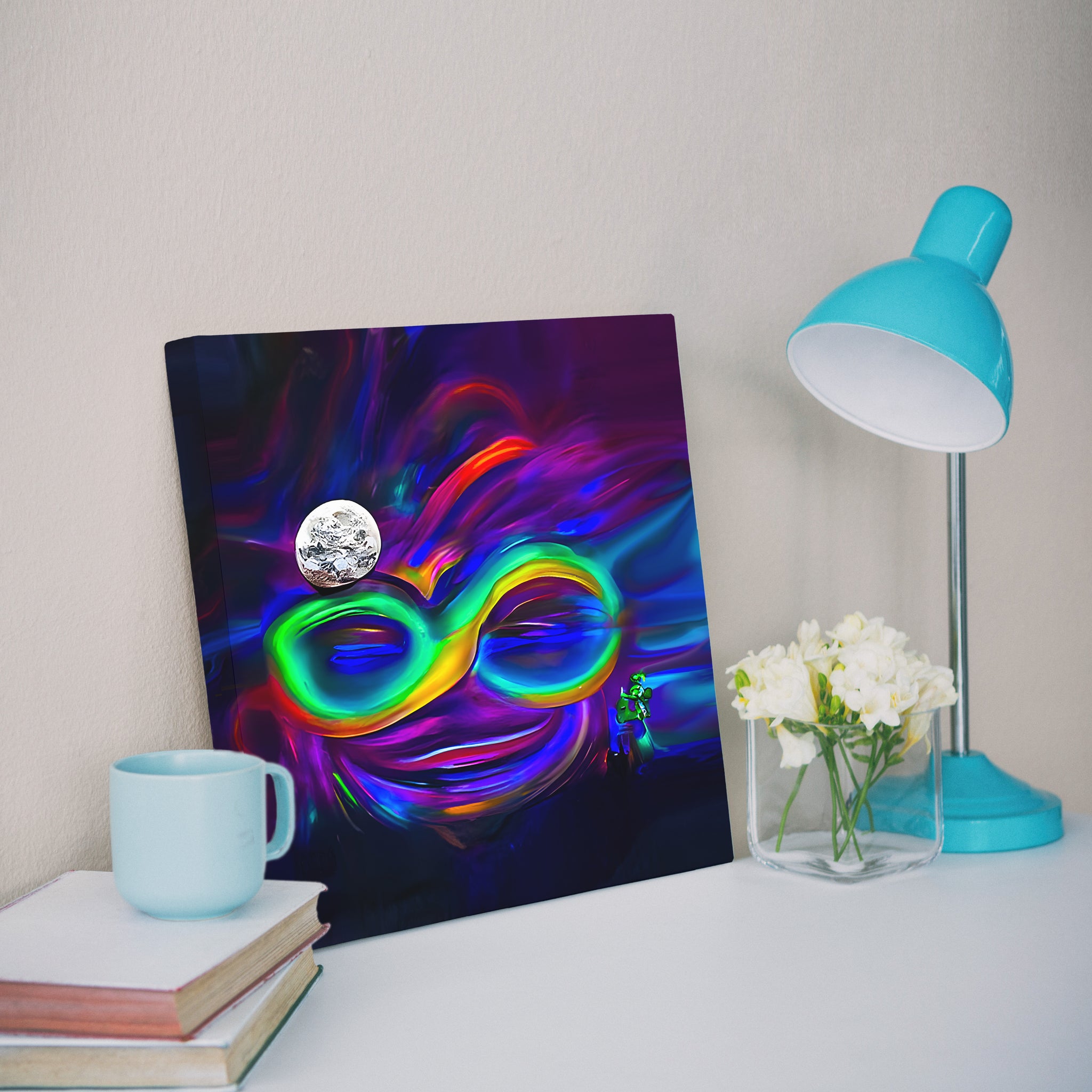 Infinity Neon Smile Stretched Canvas Poster Print Wall Decor Abstract Art Colorful Artistic Painting Digital Artwork Wall Art Moon