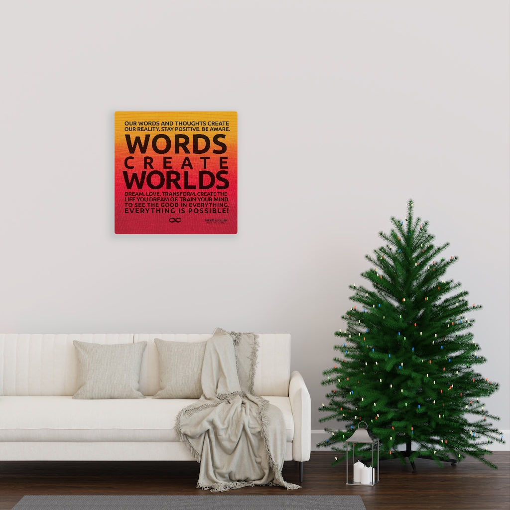 Words Create Worlds' Motivational Poster Canvas Print - Orange
