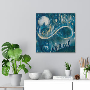 Infinity Moon Light Gathering, Blue Night Canvas Painting, Canvas Art Print, Wall Decor, Canvas Painting , Large Wall Art, Digital Art