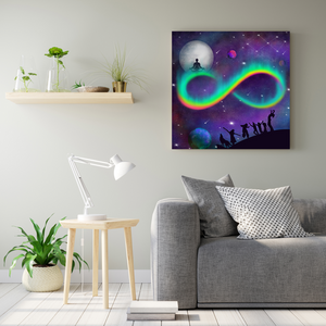 Infinity Moon Light Gathering, Canvas Painting, Canvas Art Print, Wall Decor, Juggling,  Artistic Painting, Rainbow Moon, Digital Artwork