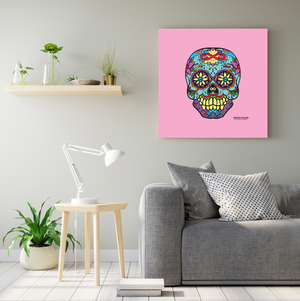 Sugar Skull To Infinity Mounted Canvas Print - Pink