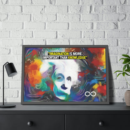 Einstein's Imagination Is More Important Than Knowledge Framed Motivational Canvas Poster