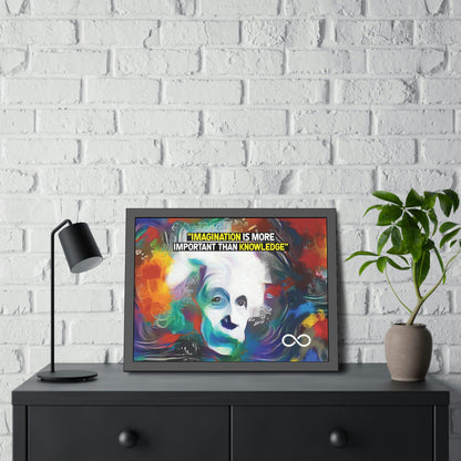 Einstein's Imagination Is More Important Than Knowledge Framed Motivational Canvas Poster