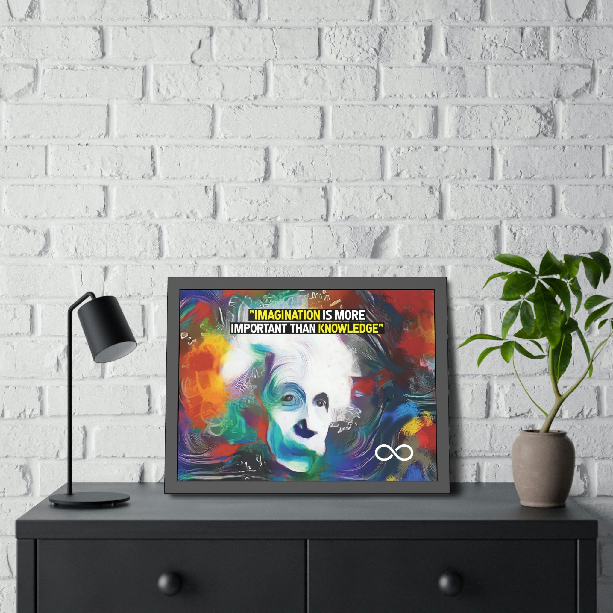 Einstein's Imagination Is More Important Than Knowledge Framed Motivational Canvas Poster
