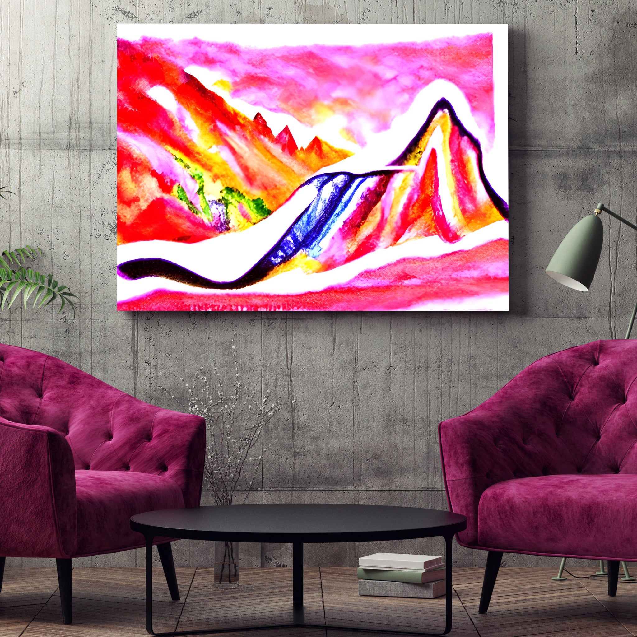 Slide Down Infinite Mountains detailed painting watercolor oil on canvas
