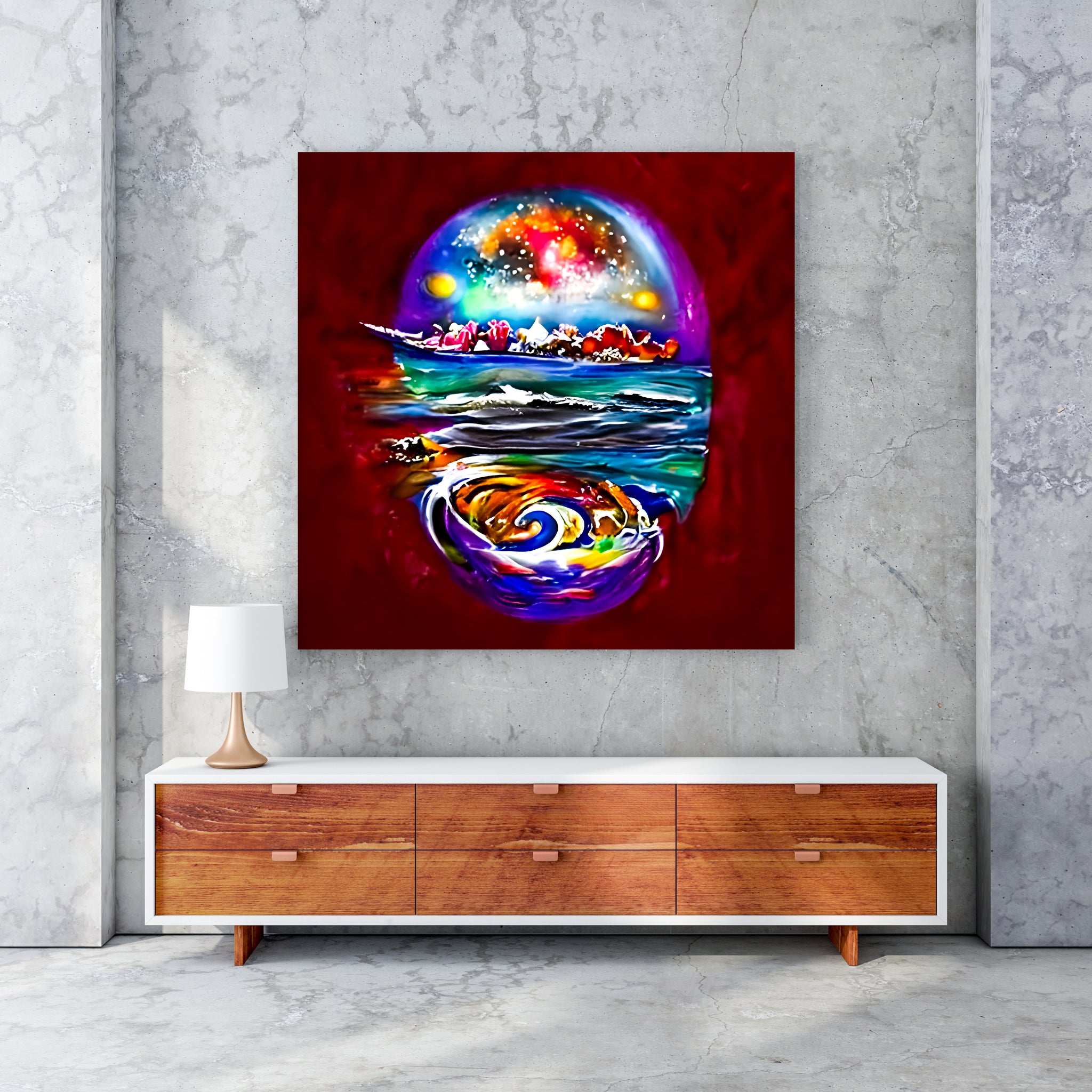 burgandy abstract seascape painting 