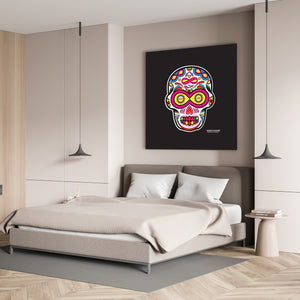 Sugar Skull To Infinity Mounted Canvas Print - Black