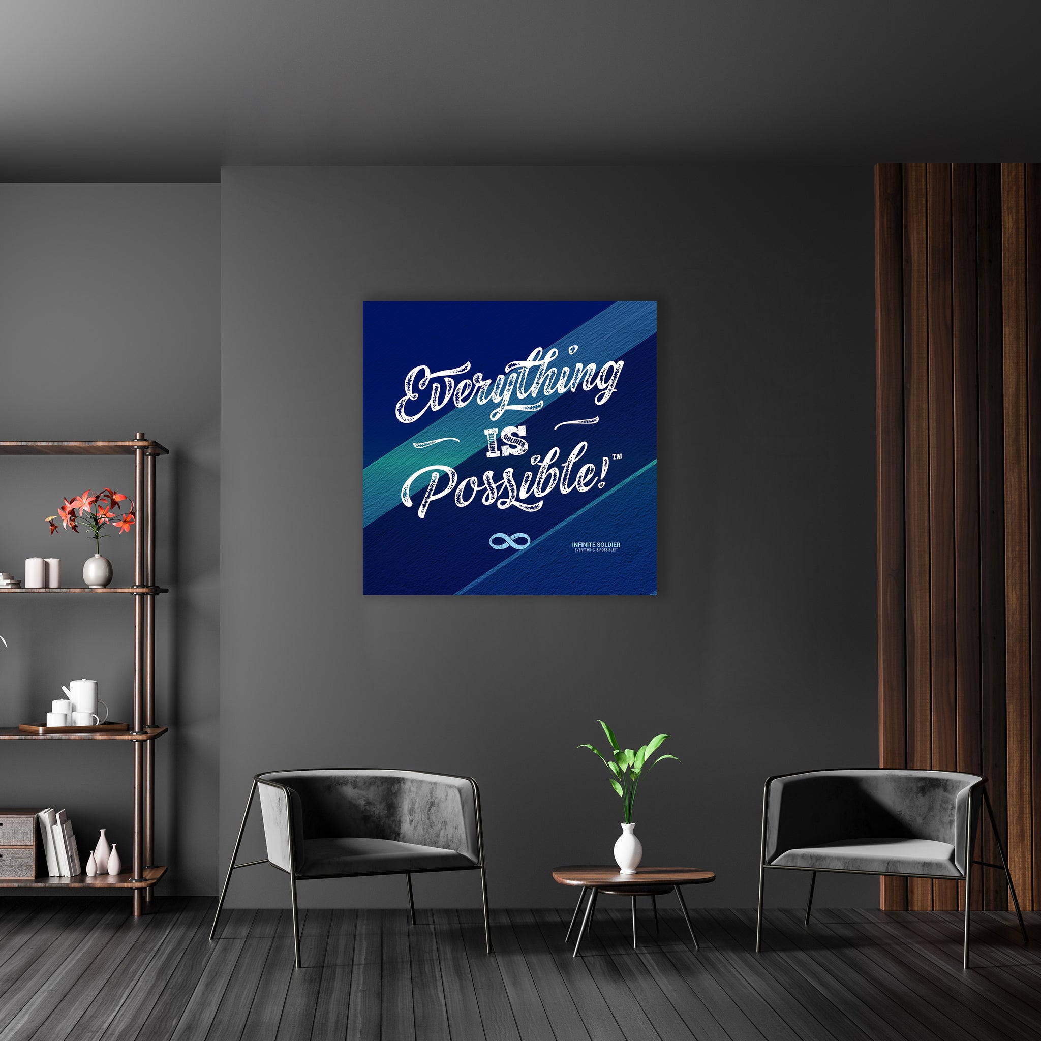 Everything Is Possible Motivational Canvas Poster - Blue Square