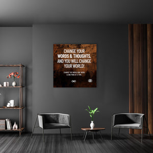 Change Your Words' Motivational Mounted Canvas Print- Brown