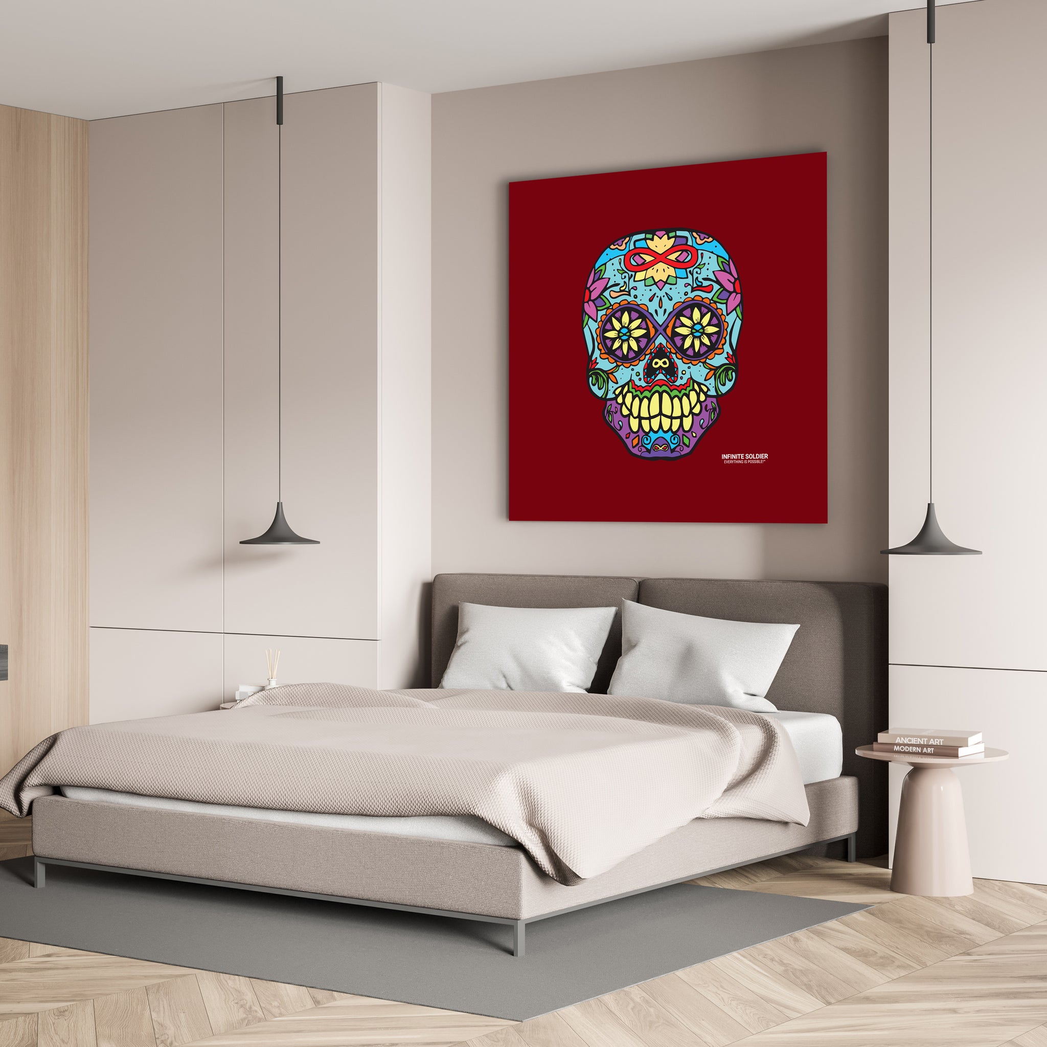 Sugar Skull To Infinity Mounted Canvas Print - Red