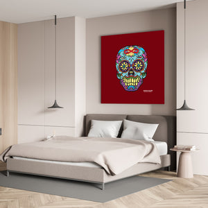 Sugar Skull To Infinity Mounted Canvas Print - Red