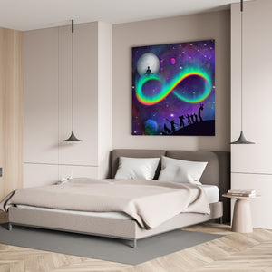 Infinity Moon Light Gathering, Canvas Painting, Canvas Art Print, Wall Decor, Juggling,  Artistic Painting, Rainbow Moon, Digital Artwork