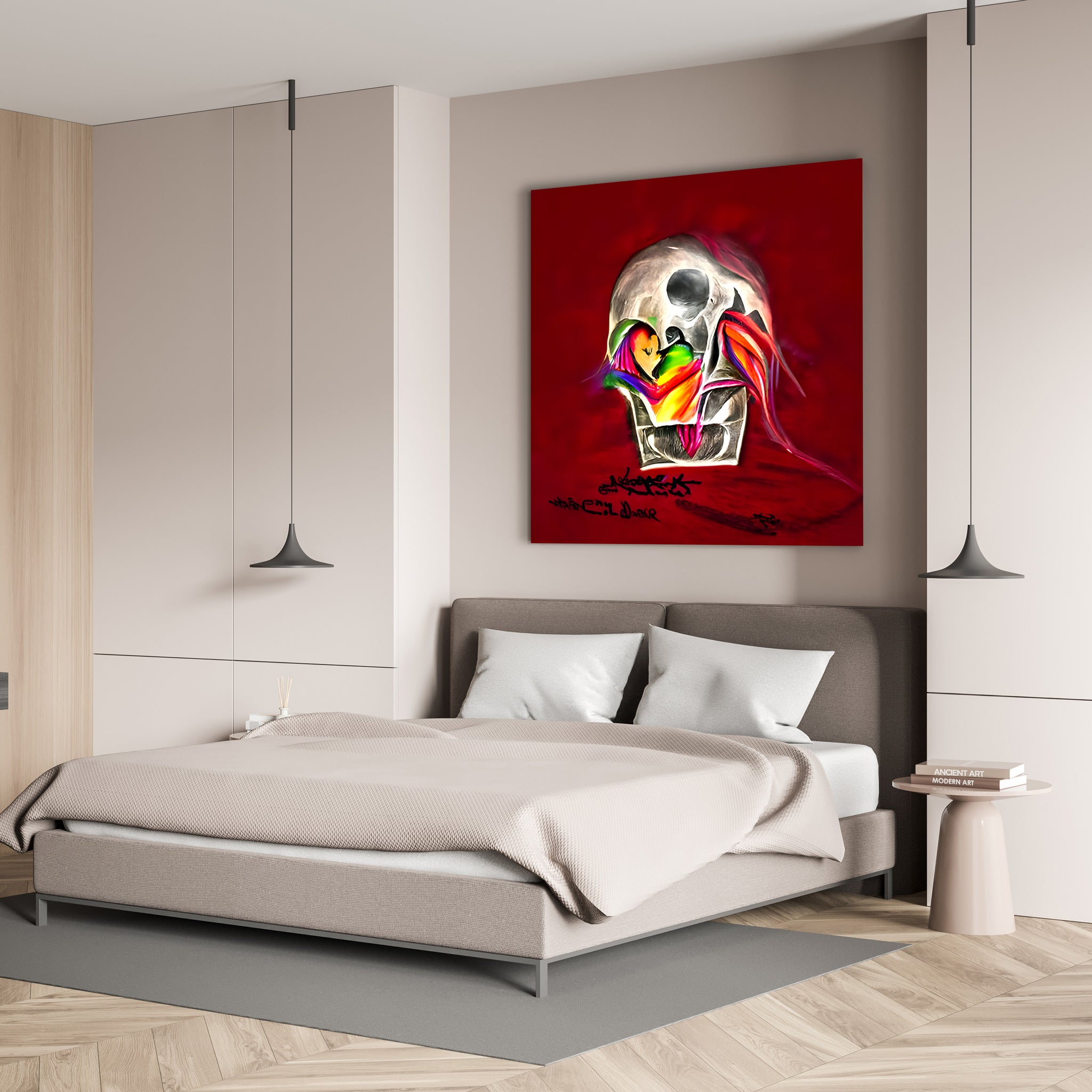 Death does not part, only the lack of love charcoal drawing acrylic art airbrush art colourful