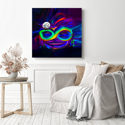 Infinity Neon Smile Stretched Canvas Poster Print Wall Decor Abstract Art Colorful Artistic Painting Digital Artwork Wall Art Moon