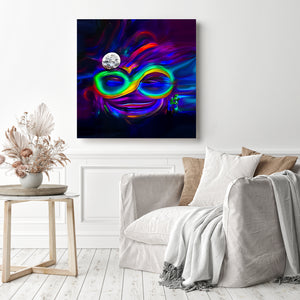 Infinity Neon Smile Stretched Canvas Poster Print Wall Decor Abstract Art Colorful Artistic Painting Digital Artwork Wall Art Moon