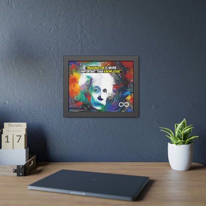 Einstein's Imagination Is More Important Than Knowledge Framed Motivational Canvas Poster