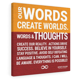 Words Create Worlds' Motivational Canvas Print - Red & Orange Poster