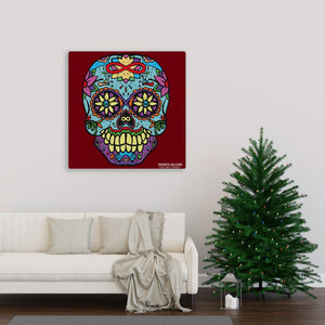 Sugar Skull To Infinity Mounted Canvas Print - Red