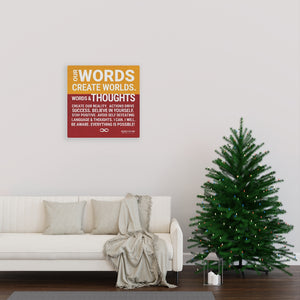 Words Create Worlds' Motivational Canvas Print - Red & Orange Poster