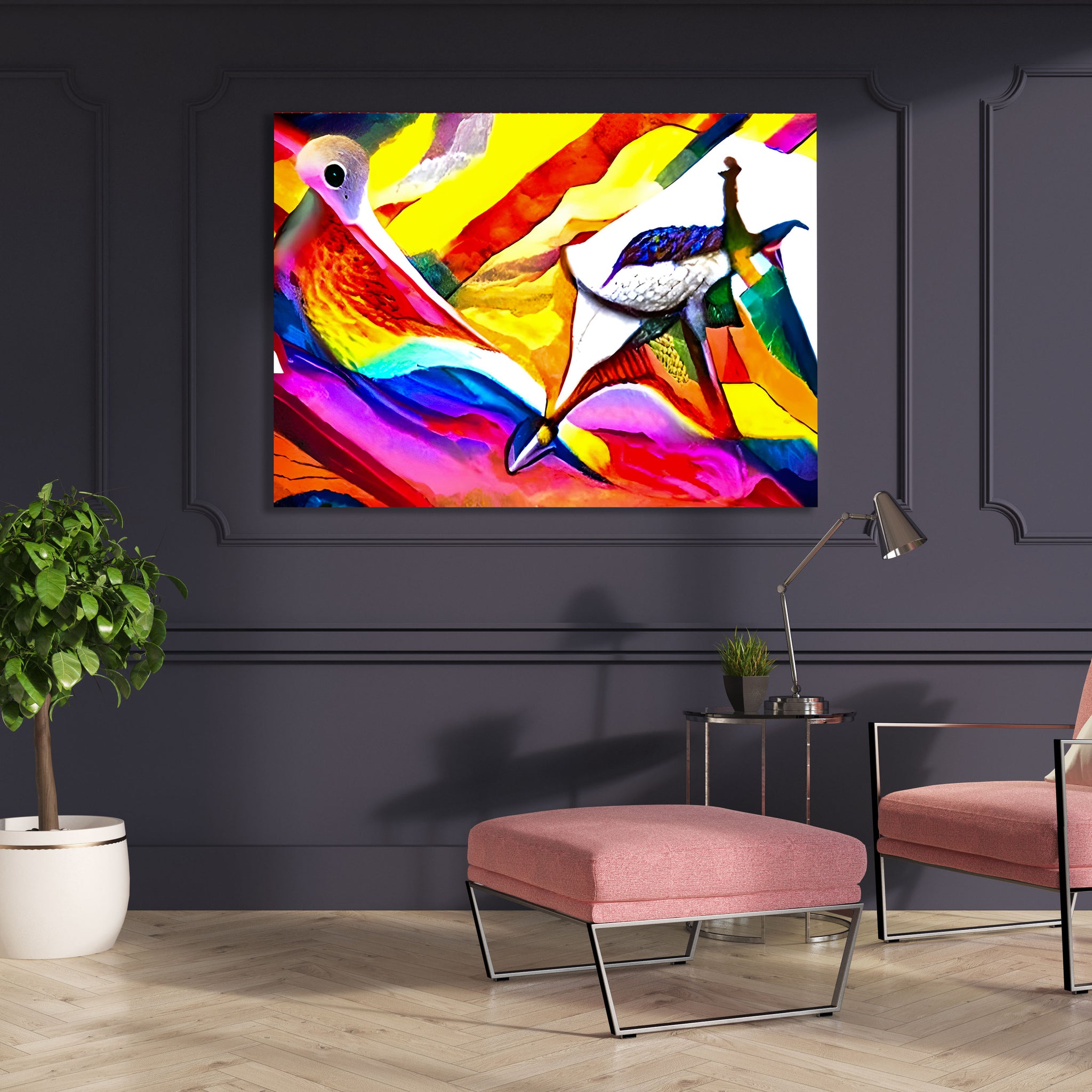 dove flying above a rainbow abstract art modern art wet romanticism hyperdetailed geometric abstract art pointillism