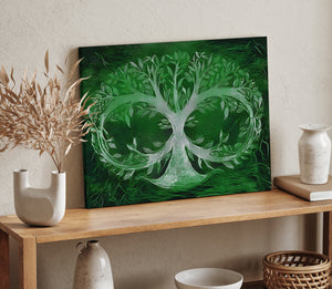 Dark Green Infinite Tree Of Life Wall Art, Canvas Painting, Infinity , Fine Canvas Print, Wall Decor, Abstract, Digital Art, Family Tree