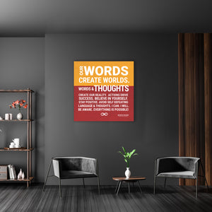 Words Create Worlds' Motivational Canvas Print - Red & Orange Poster