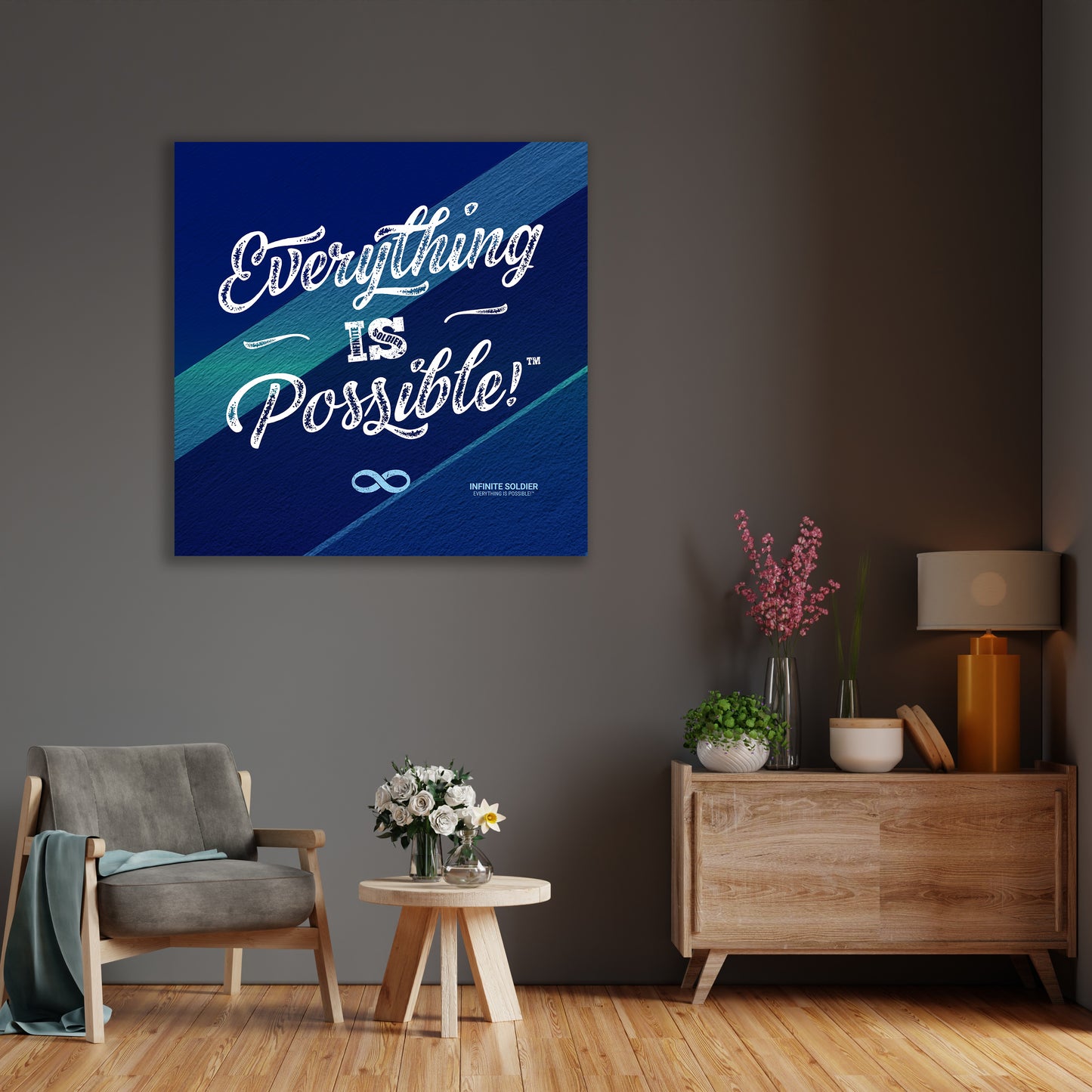 Everything Is Possible Motivational Canvas Poster - Blue Square