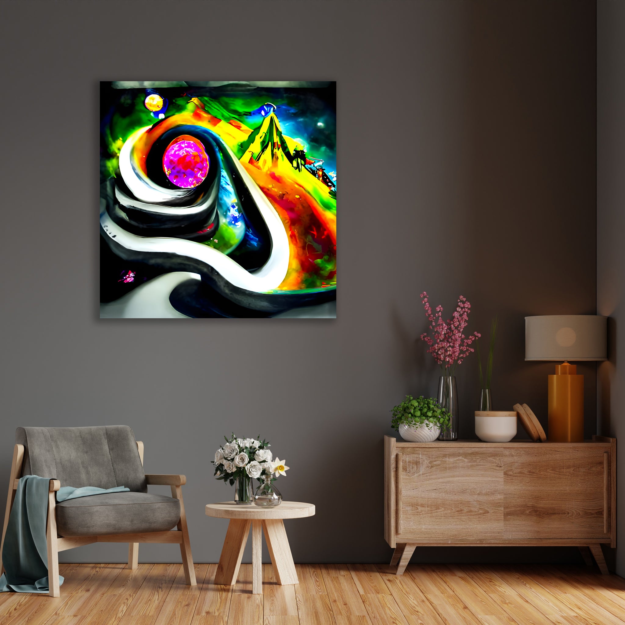 Do you want to slide down infinite mountains infinity street art colourful airbrush art watercolor cosmic moonscape spiraling