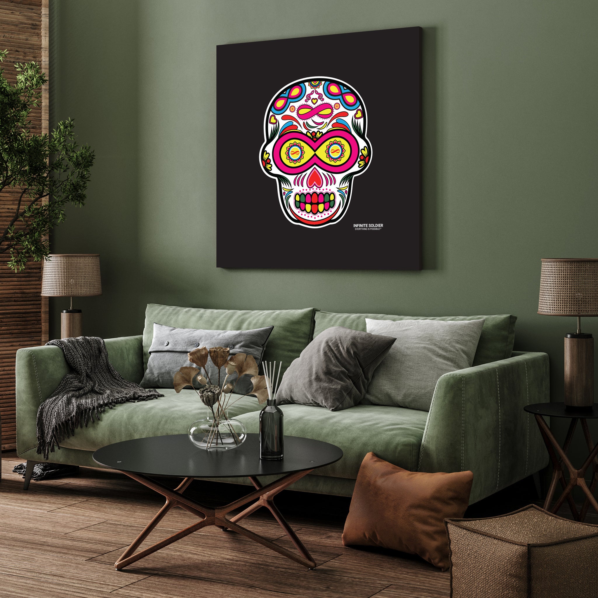 Sugar Skull To Infinity Mounted Canvas Print - Black
