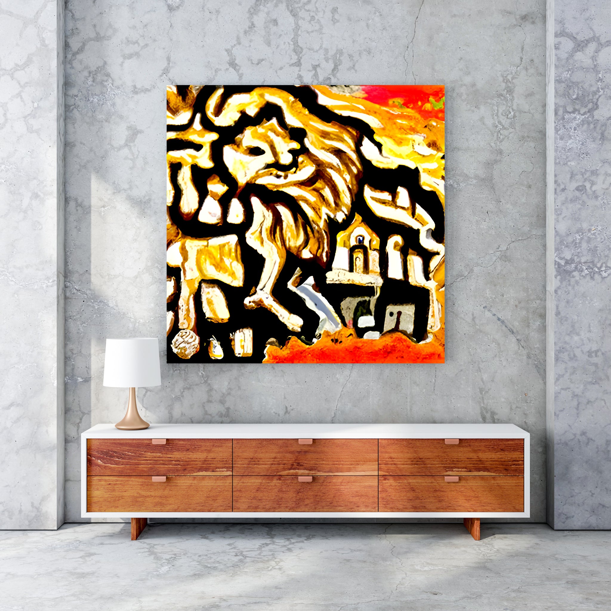 Lion Roaming Through Jerusalem detailed painting acrylic art watercolor