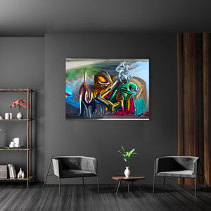 aliens smoking a joint action painting lyrical abstraction futurism gothic art concept art