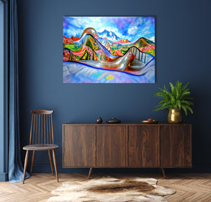 Slide Down Infinite Mountains With Me acrylic art watercolor impressionism psychedelic art surrealism