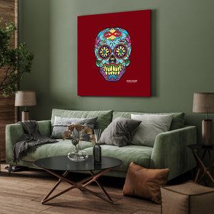 Sugar Skull To Infinity Mounted Canvas Print - Red