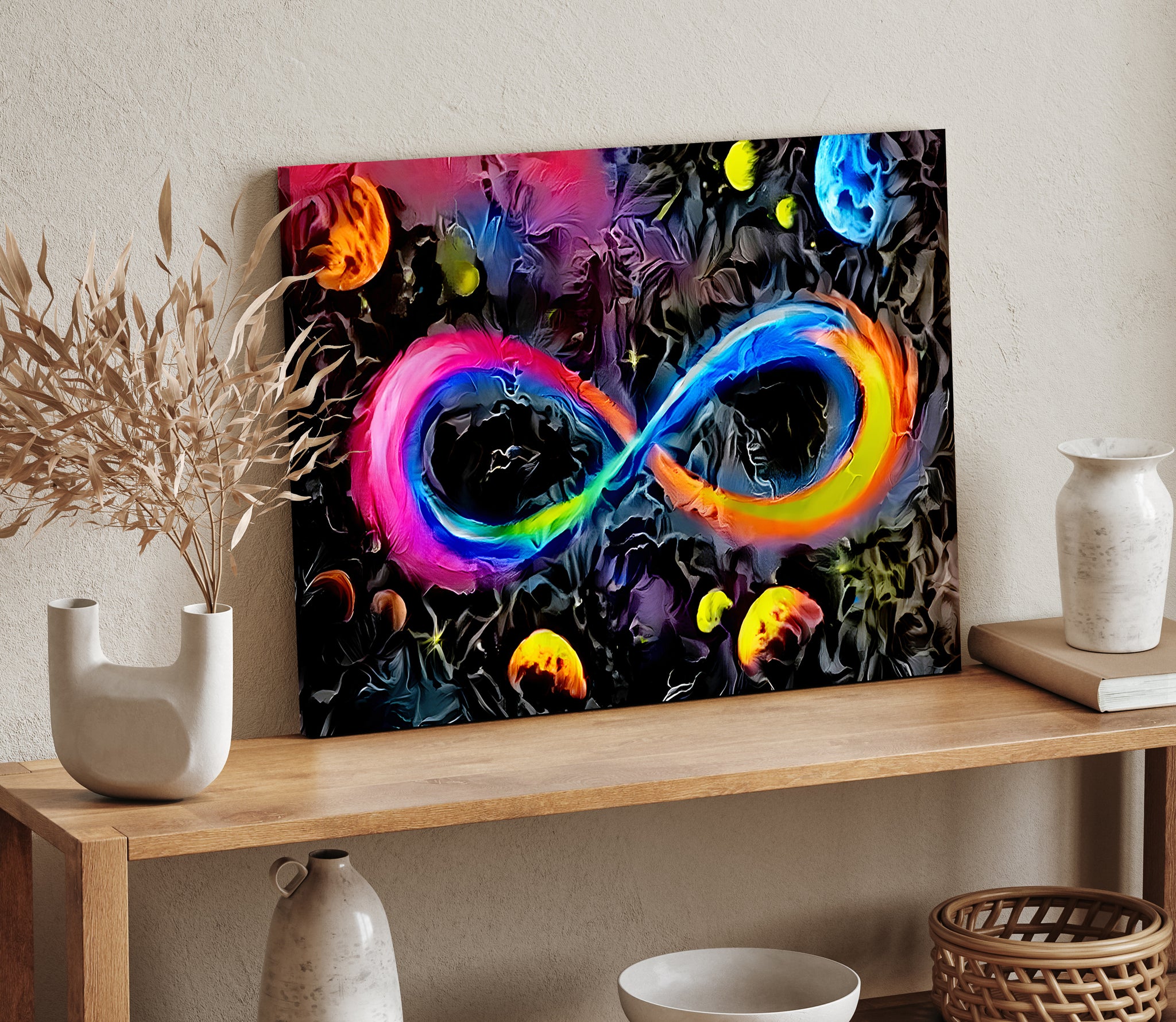 Infinite Galaxy Textured Infinity Wall Art, Wall Decor,  Artistic Painting,  Stretched Canvas, Poster, Digital Artwork, Rainbow,