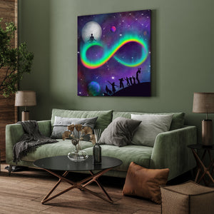 Infinity Moon Light Gathering, Canvas Painting, Canvas Art Print, Wall Decor, Juggling,  Artistic Painting, Rainbow Moon, Digital Artwork