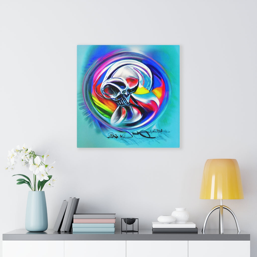 Rainbow Infinity Sugar Skull Canvas Wall Decor, Charcoal drawing Acrylic art Airbrush Art beautiful colourful