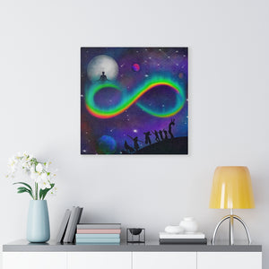 Infinity Moon Light Gathering, Canvas Painting, Canvas Art Print, Wall Decor, Juggling,  Artistic Painting, Rainbow Moon, Digital Artwork