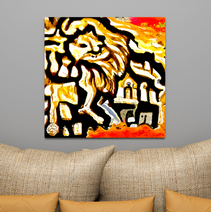 Lion Roaming Through Jerusalem detailed painting acrylic art watercolor