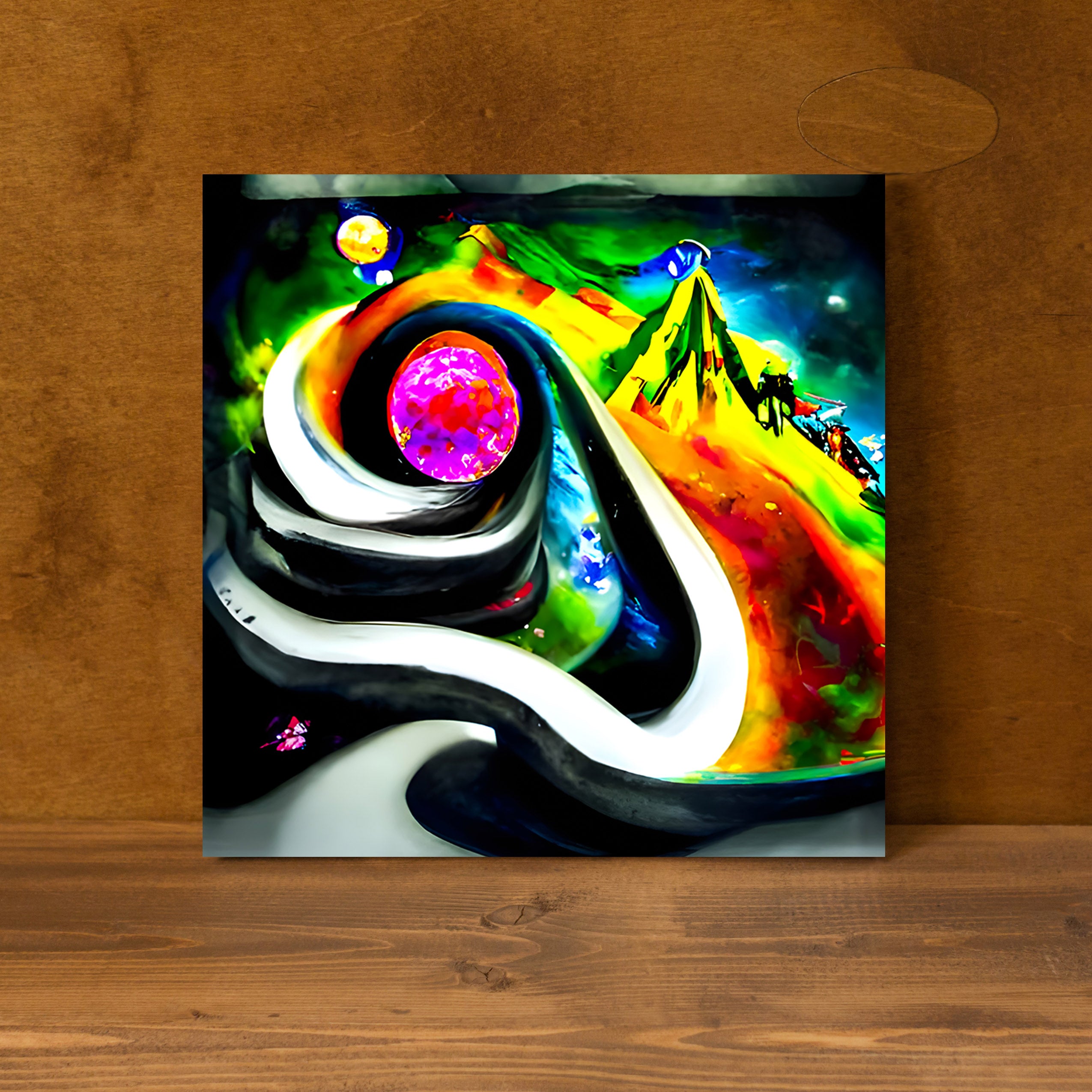 Do you want to slide down infinite mountains infinity street art colourful airbrush art watercolor cosmic moonscape spiraling